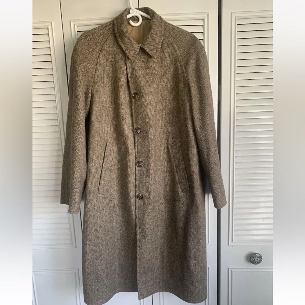 Vintage Reversible Raglan Wool Overcoat Herringbone Ivy 40R Men M
